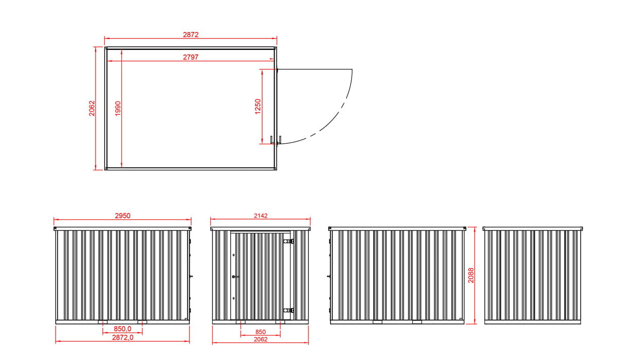 Container MC3, lackiert RAL 6005 Moosgrün, H 2090 x B 2142 x T 2950 mm, Tür stirnseitig einflügelig – Bild 15