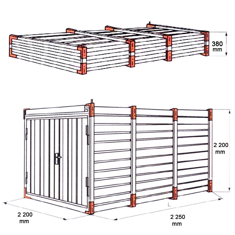 Lagercontainer LC2, verzinkt, mit Doppelflügeltür, H 2190 x B 2180 x T 2230 mm – Bild 4
