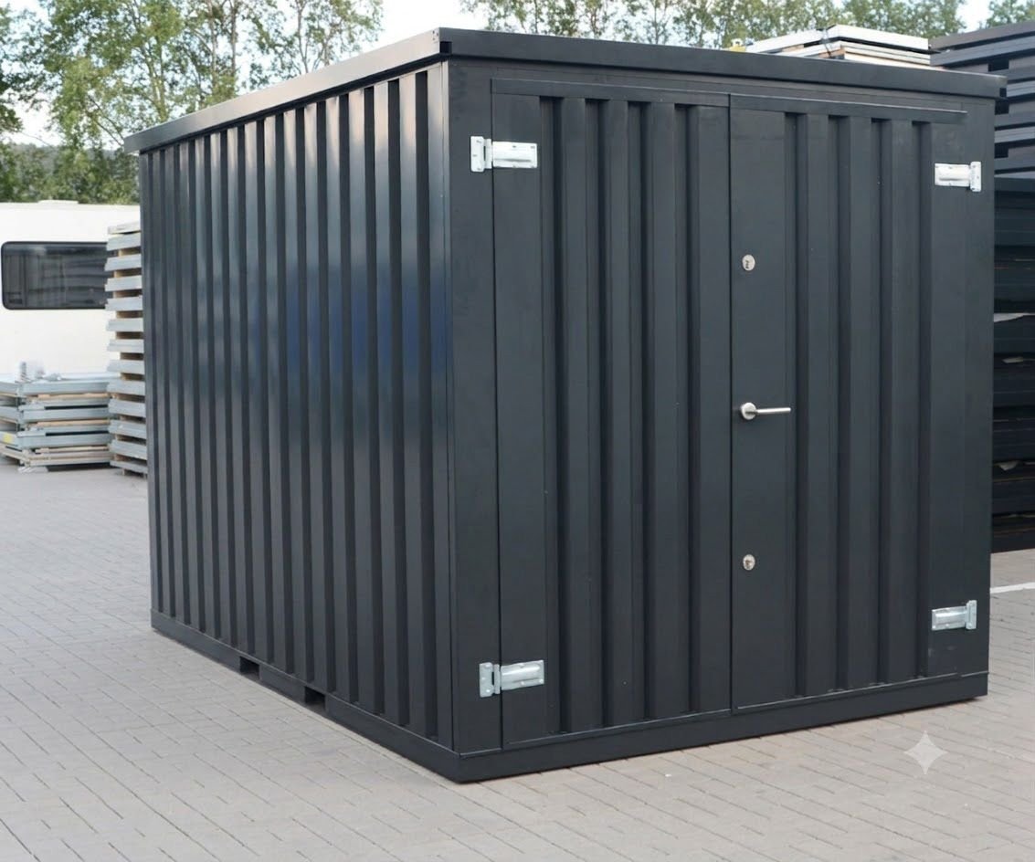 Container MC2, lackiert RAL 7021 Schwarzgrau, H 2090 x B 2142 x T 2022 mm, Tür stirnseitig zweiflügelig