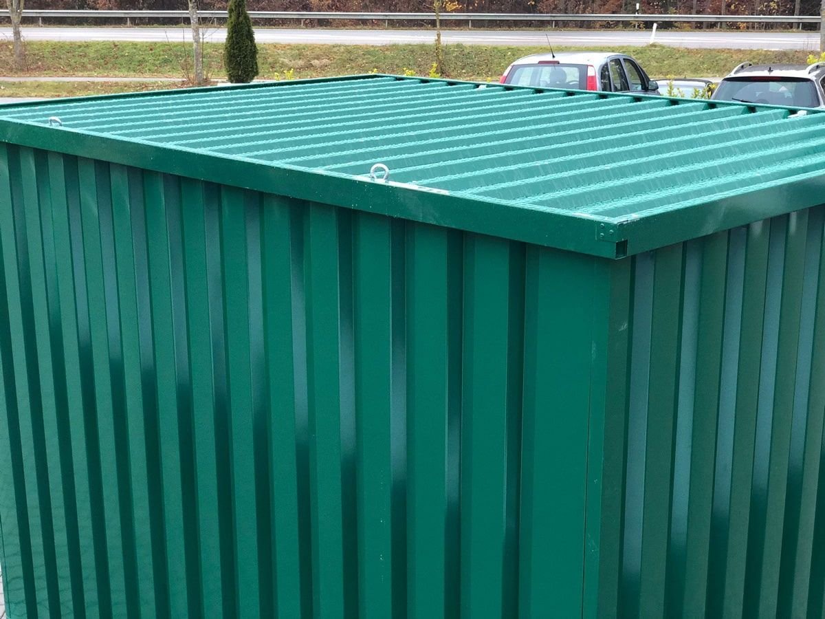 Container MC3, lackiert RAL 6005 Moosgrün, H 2090 x B 2142 x T 2950 mm, Tür stirnseitig einflügelig – Bild 7