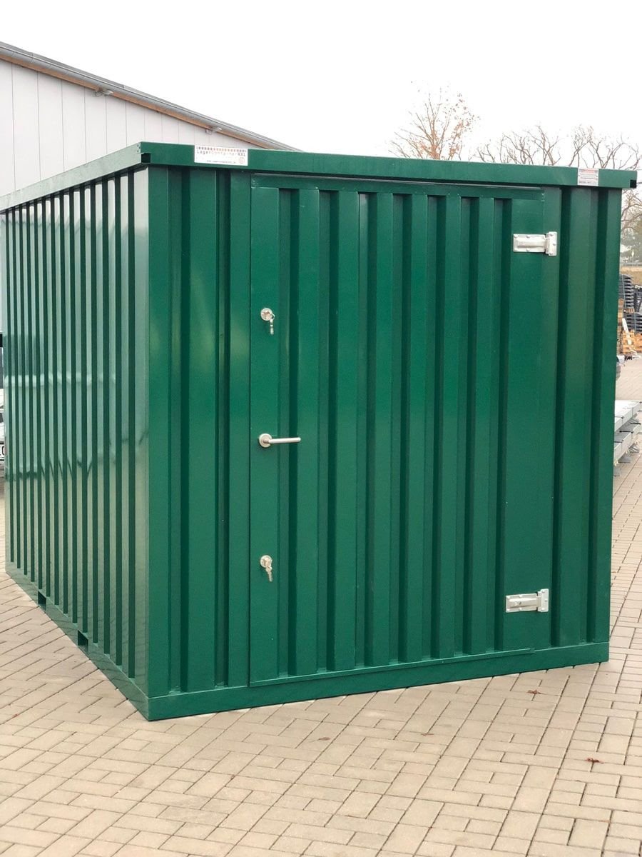 Container MC3, lackiert RAL 6005 Moosgrün, H 2090 x B 2142 x T 2950 mm, Tür stirnseitig einflügelig