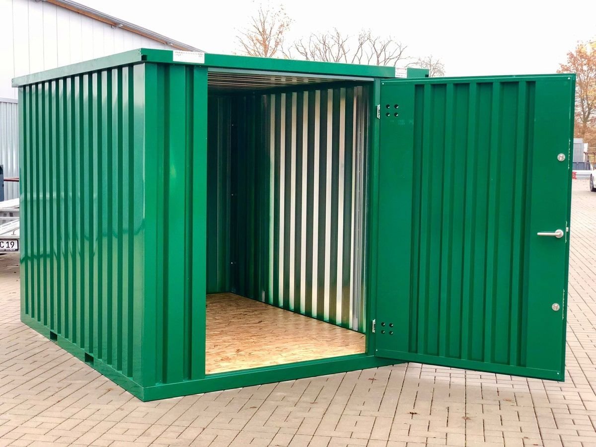 Container MC3, lackiert RAL 6005 Moosgrün, H 2090 x B 2142 x T 2950 mm, Tür stirnseitig einflügelig – Bild 3