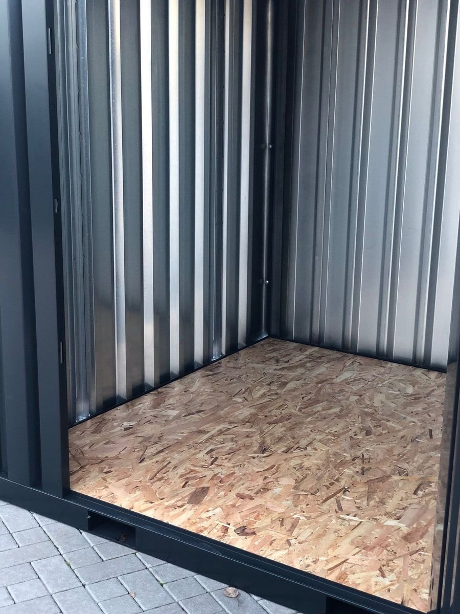 Container MC3, lackiert RAL 7021 Schwarzgrau, H 2090 x B 2142 x T 2950 mm, Tür stirnseitig einflügelig – Bild 3