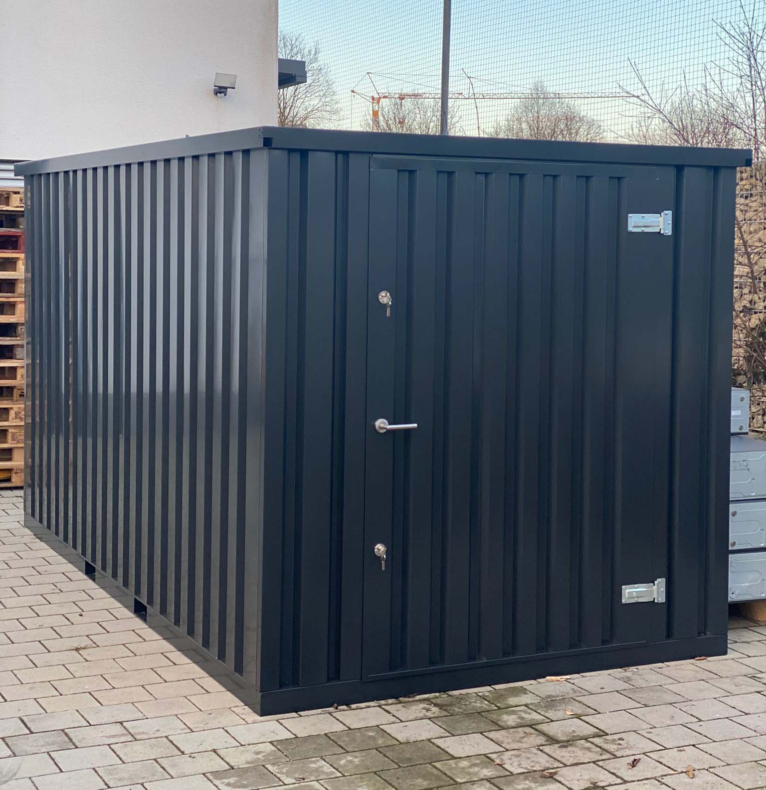 Container MC3, lackiert RAL 7021 Schwarzgrau, H 2090 x B 2142 x T 2950 mm, Tür stirnseitig einflügelig