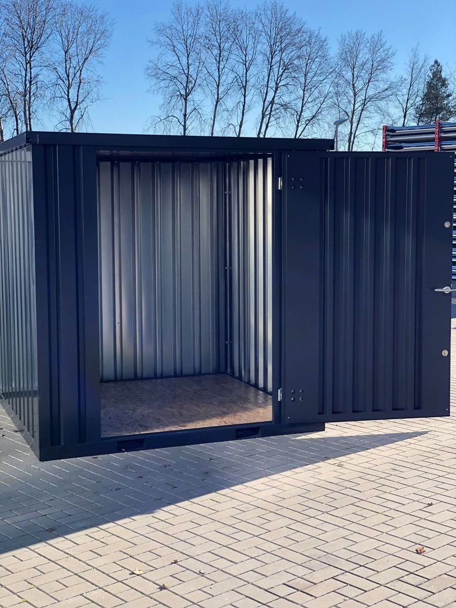 Container MC3, lackiert RAL 7021 Schwarzgrau, H 2090 x B 2142 x T 2950 mm, Tür stirnseitig einflügelig – Bild 2