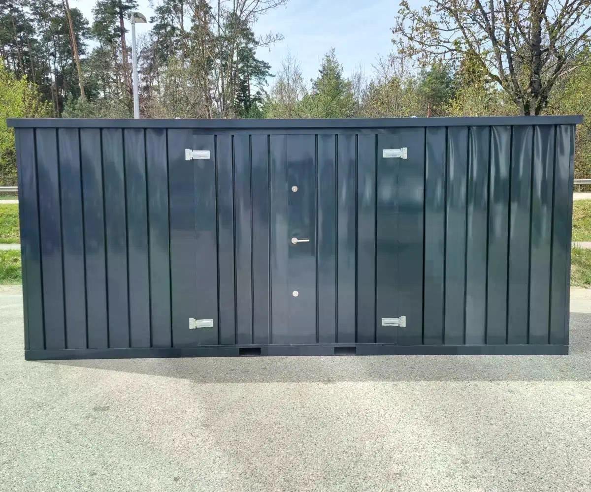 Materialcontainer MC6, lackiert RAL 7016 Anthrazitgrau, H 2090 x B 2142 x T 5882 mm, Tür längsseitig zweiflügelig