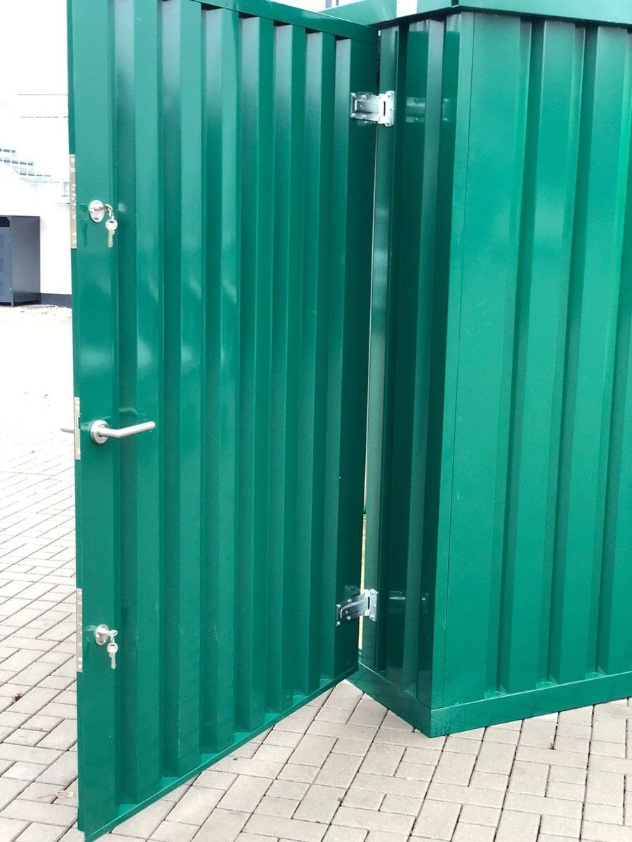 Container MC3, lackiert RAL 6005 Moosgrün, H 2090 x B 2142 x T 2950 mm, Tür stirnseitig einflügelig – Bild 9