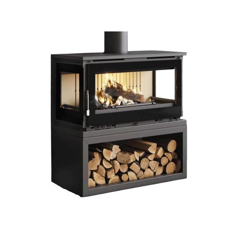 Poêle à bois raccordable 3 vitres avec bûcher – FIREMATIC Calgary – S 12.5 kW – Image 2