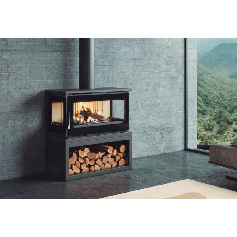 Poêle à bois raccordable 3 vitres avec bûcher – FIREMATIC Calgary – S 12.5 kW – Image 5