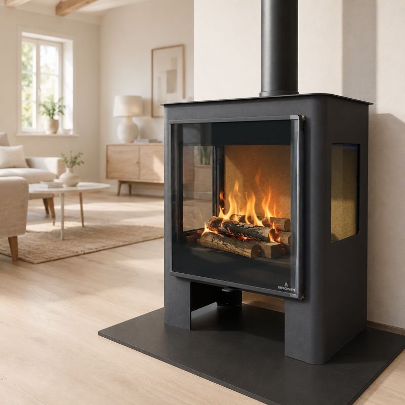 Poêle à bois 3 vitres raccordable – BRONPI Loreto 10 kW
