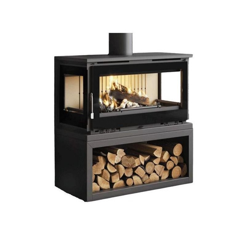 Poêle à bois raccordable 3 vitres avec bûcher – FIREMATIC Calgary – L 13.5 kW – Image 9
